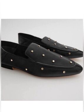 ZARA 100% LEATHER STUDDED FLAT LOAFERS / MULES